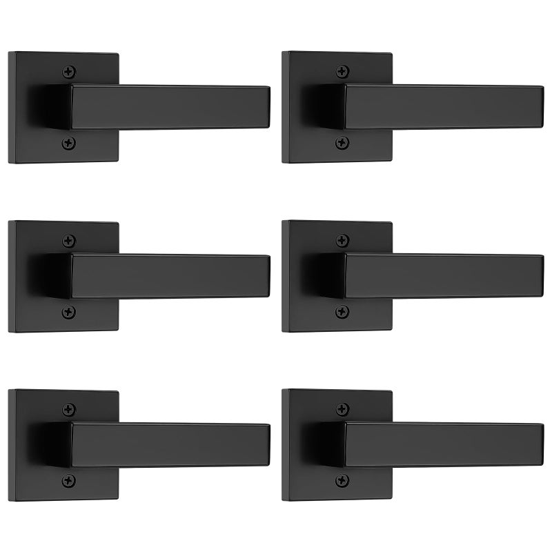 Probrico 6 Pack Door Lever Dummy Lever Door Handle for Closets French Doors,Square Dummy Door Lever,Non-Turning Single Side Pull with Black Finish,Easy Installation Pull Only Lever Set - Image 1